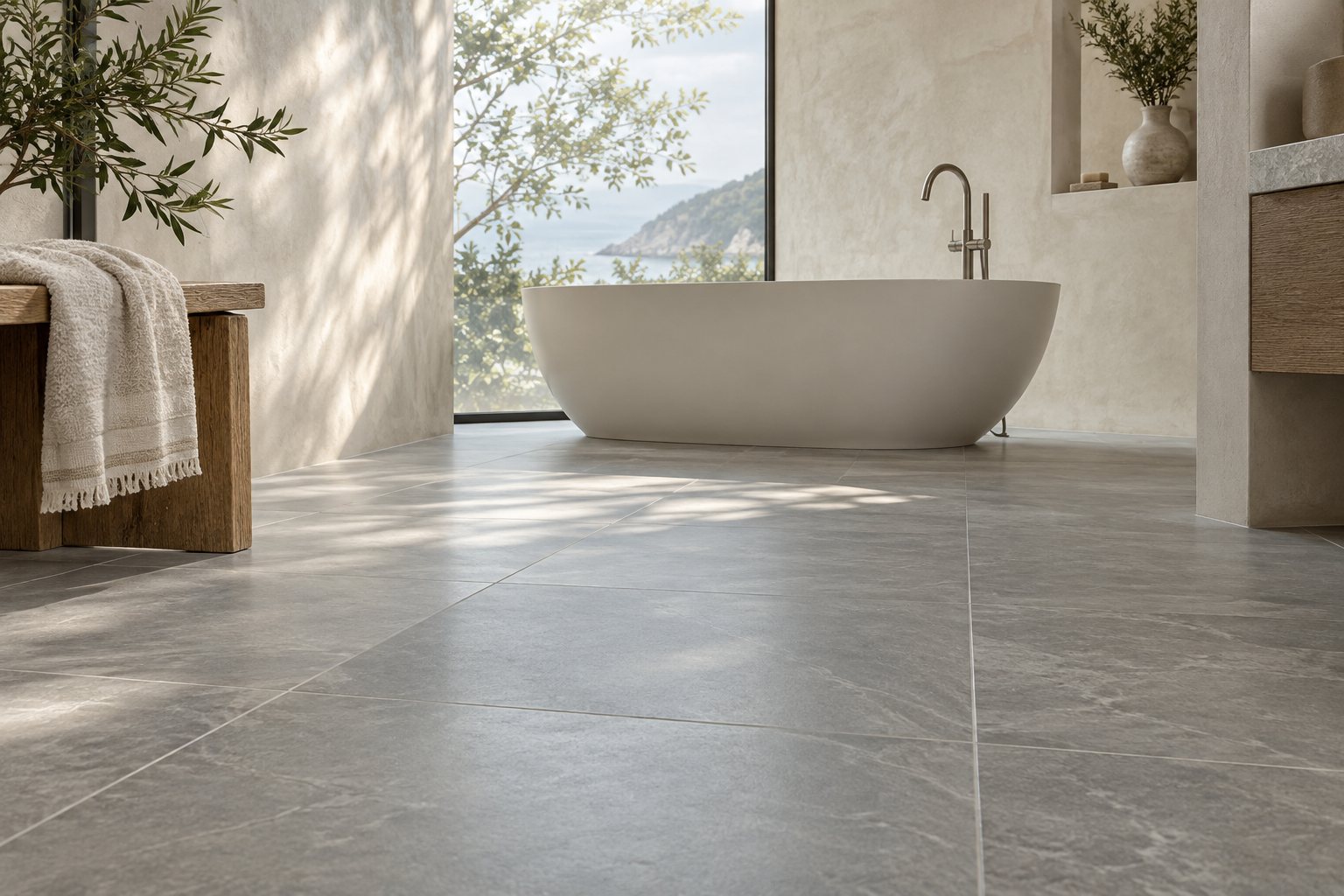 Porcelain tile floor in a serene bathroom