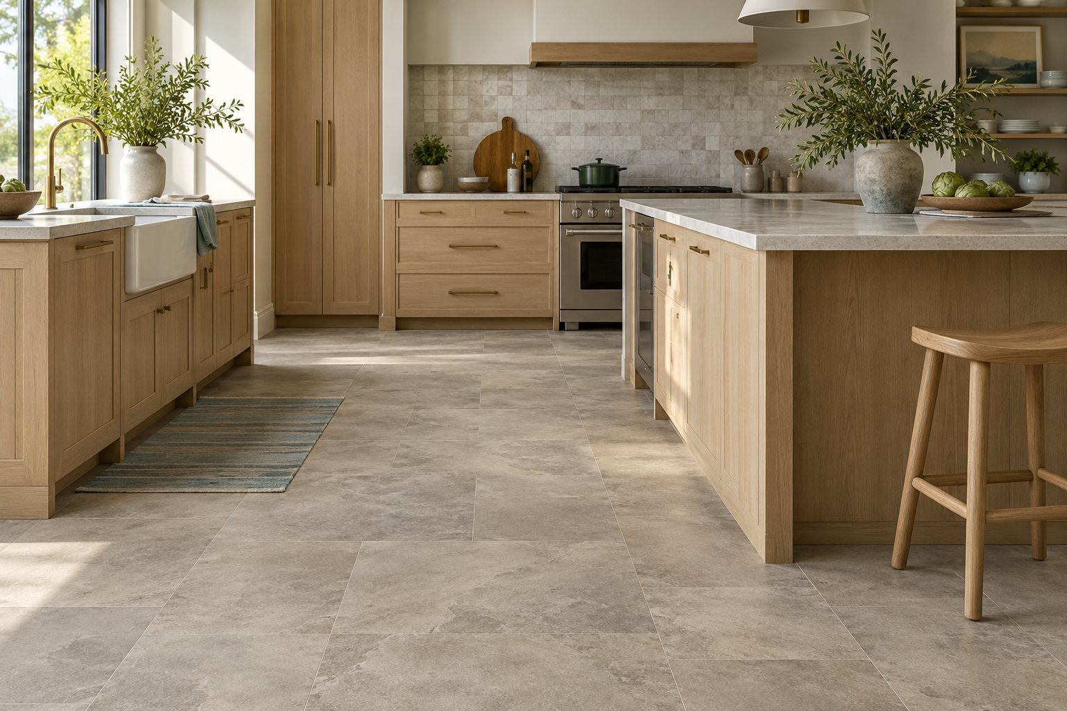Stone-look floor in a modern kitchen